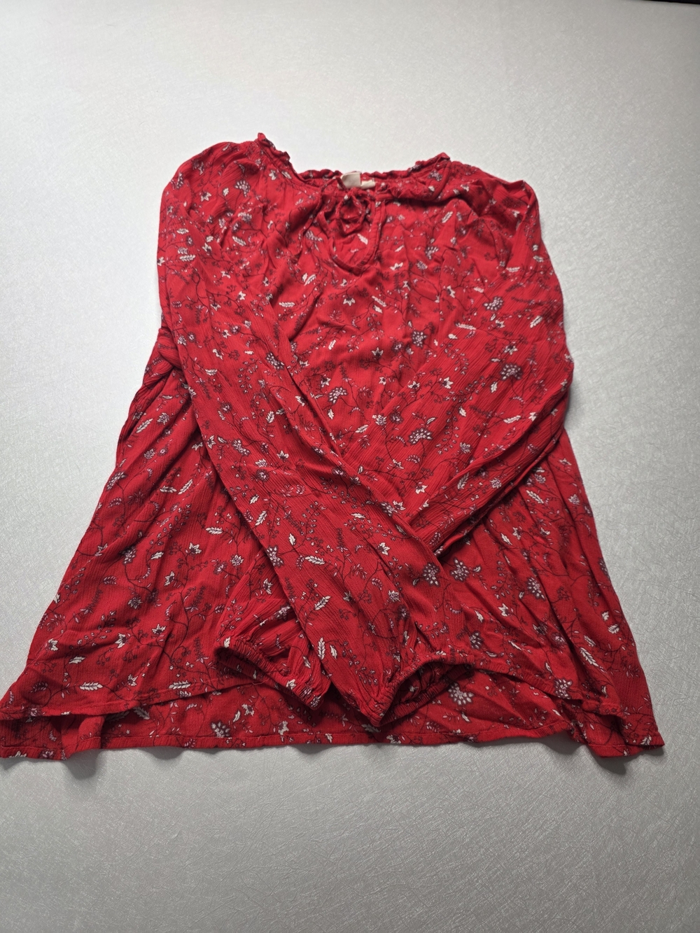 GAP Red Floral Tie-Neck Long-Sleeve Blouse, Size L